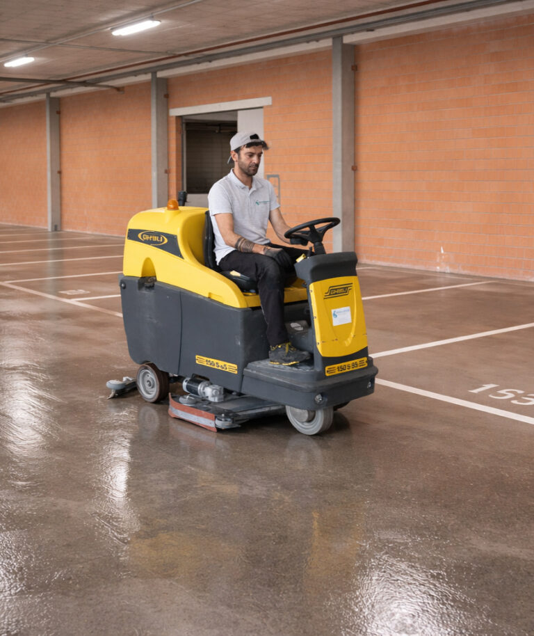 Tiefgaragenreinigung mit Scheuersaugmaschine